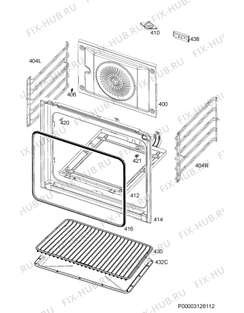 Взрыв-схема плиты (духовки) Aeg BEB355020M - Схема узла Oven